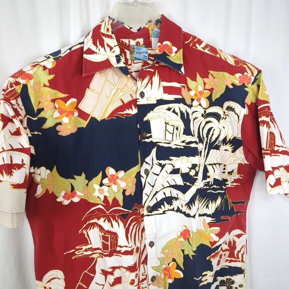 Vintage Campta Hawaiian Shirt Medium Red Blue - Picture 2 of 7